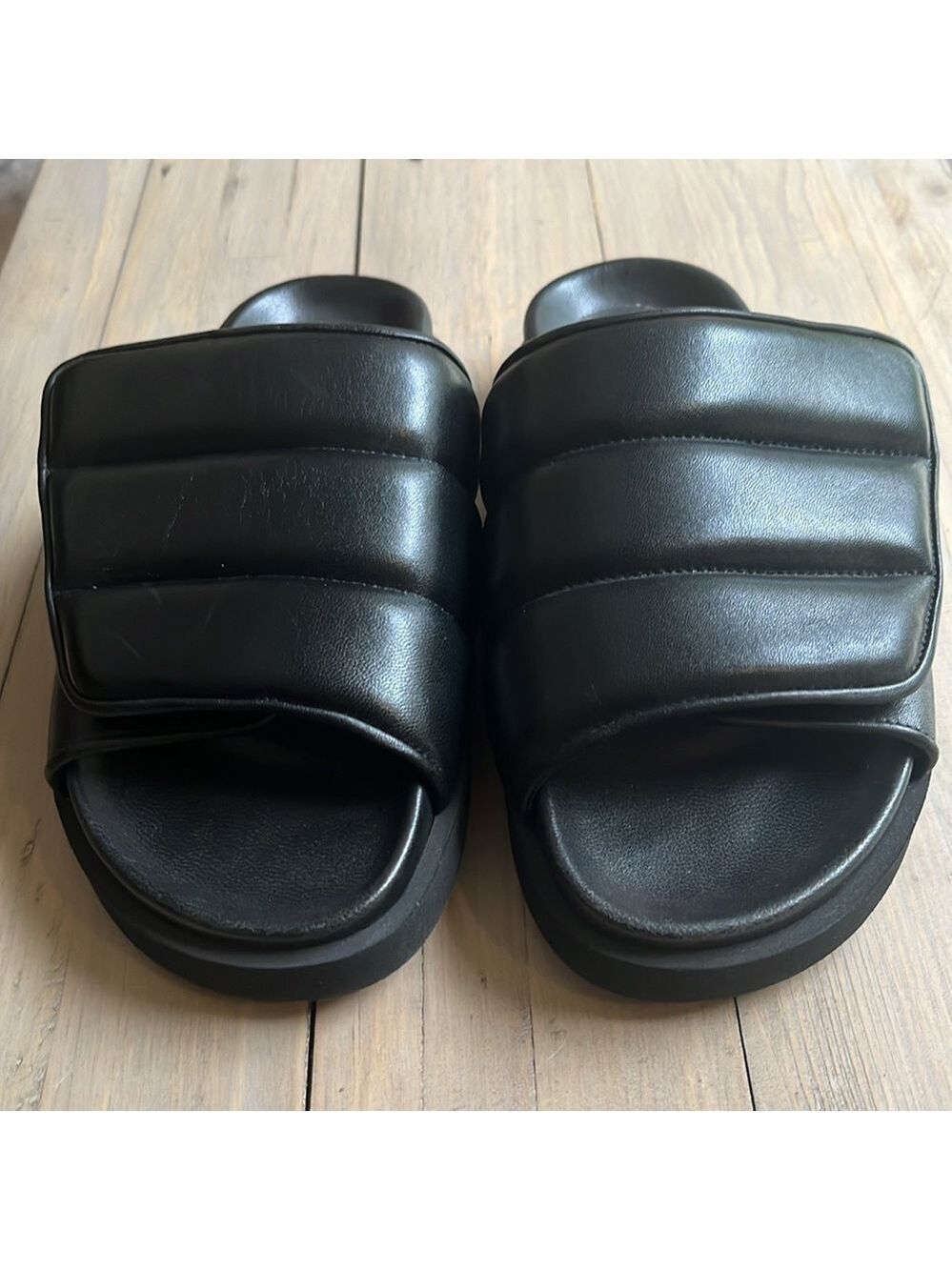 Gia Borghini Black Padded Leather Platform Slides Mules Size 36.5, US 6 - Picture 6 of 12